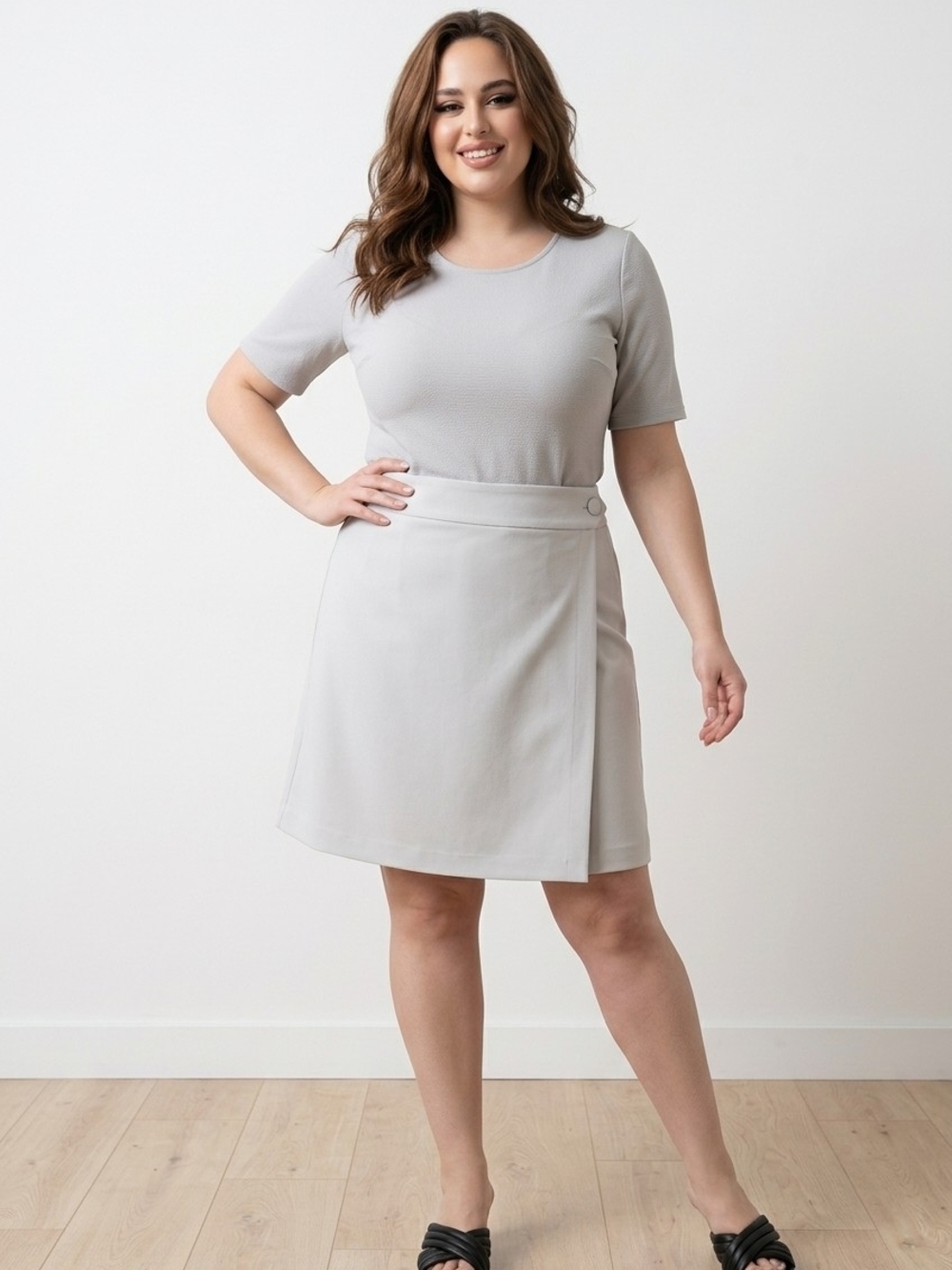 NWT Calvin Klein Light Stone Gray A-Line Faux Wrap Skirt Sz 18W